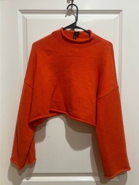 Cropped Crewneck Sweater Top in Bright Orange